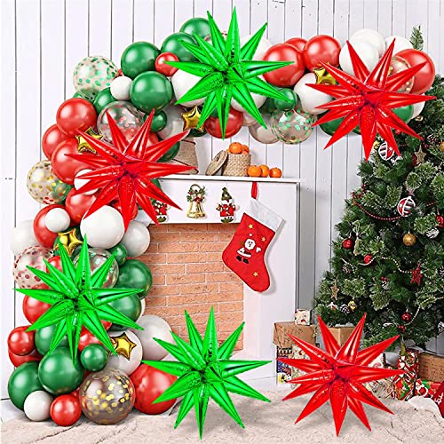 GCTWFYK 72Pcs Red Green 26in Star Foil Balloons - Explosion Cone Mylar Spike Balloons for Xmas Photo Props