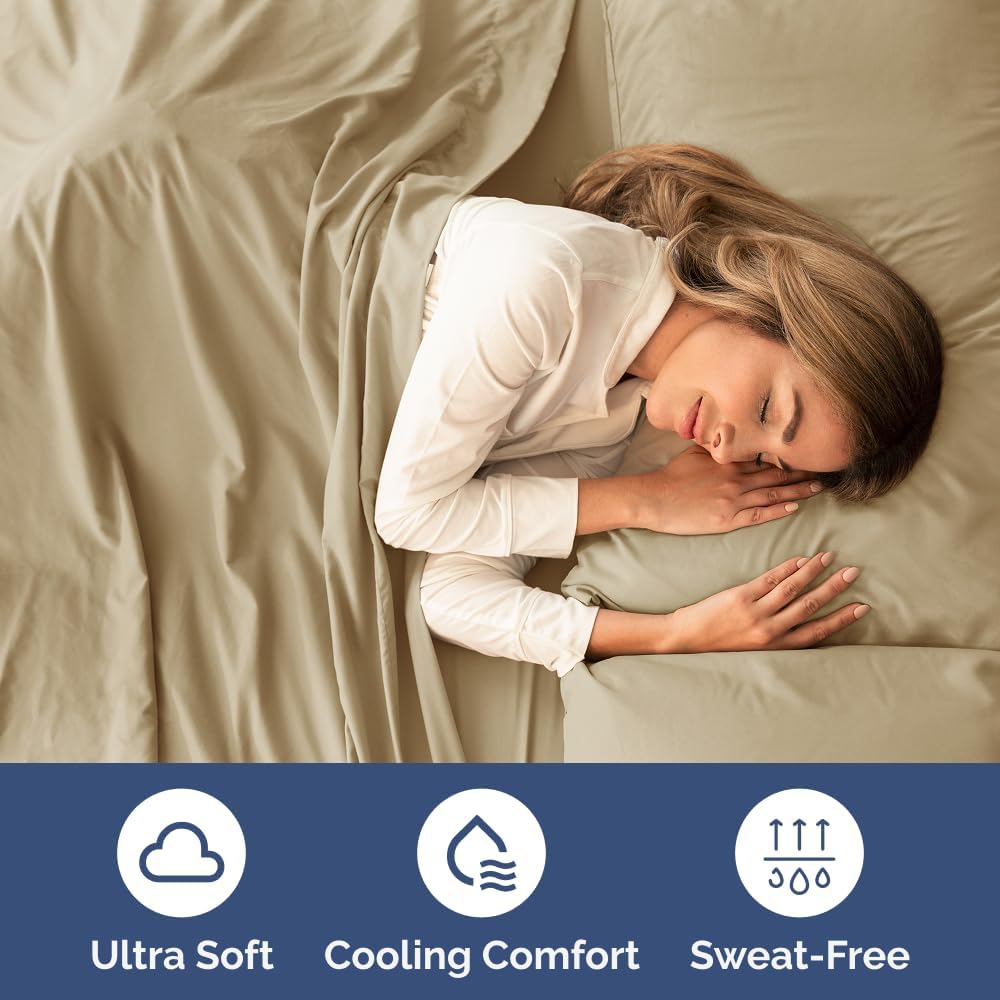 Skiennix Twin XL 3-Piece Sheet Set - Ultra-Soft Cooling Bed Sheets - Deep Pocket Hotel Luxury - Beige