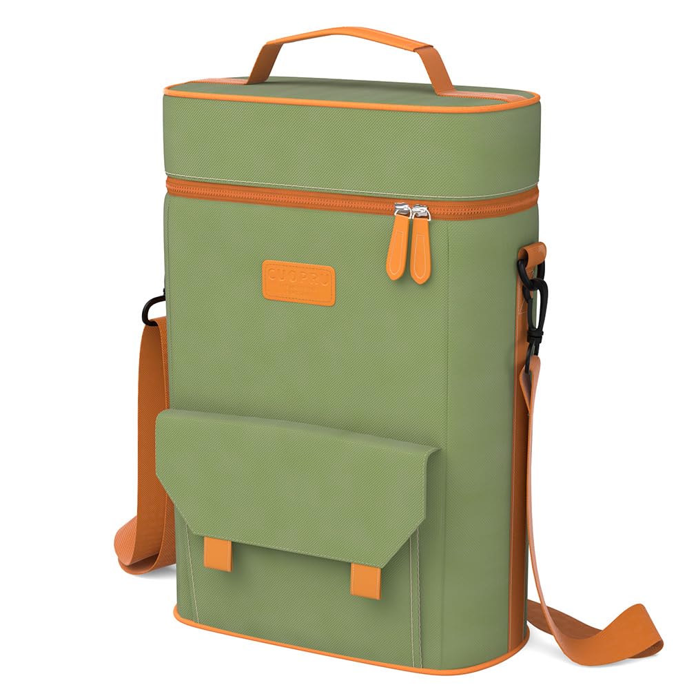 Cuopru Premium Yerba Mate Kit Carrier Tote Bag - Double Layer Waterproof 2 Wine Bottle Pockets Portable Bag for Travel, Picnic, Beach