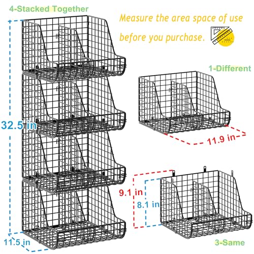 Lyuwanxian 4-Pack Stackable Can Organizer for Pantry, Holds 72 Cans, Adjustable Dividers, Space-Saving Wire Shelves