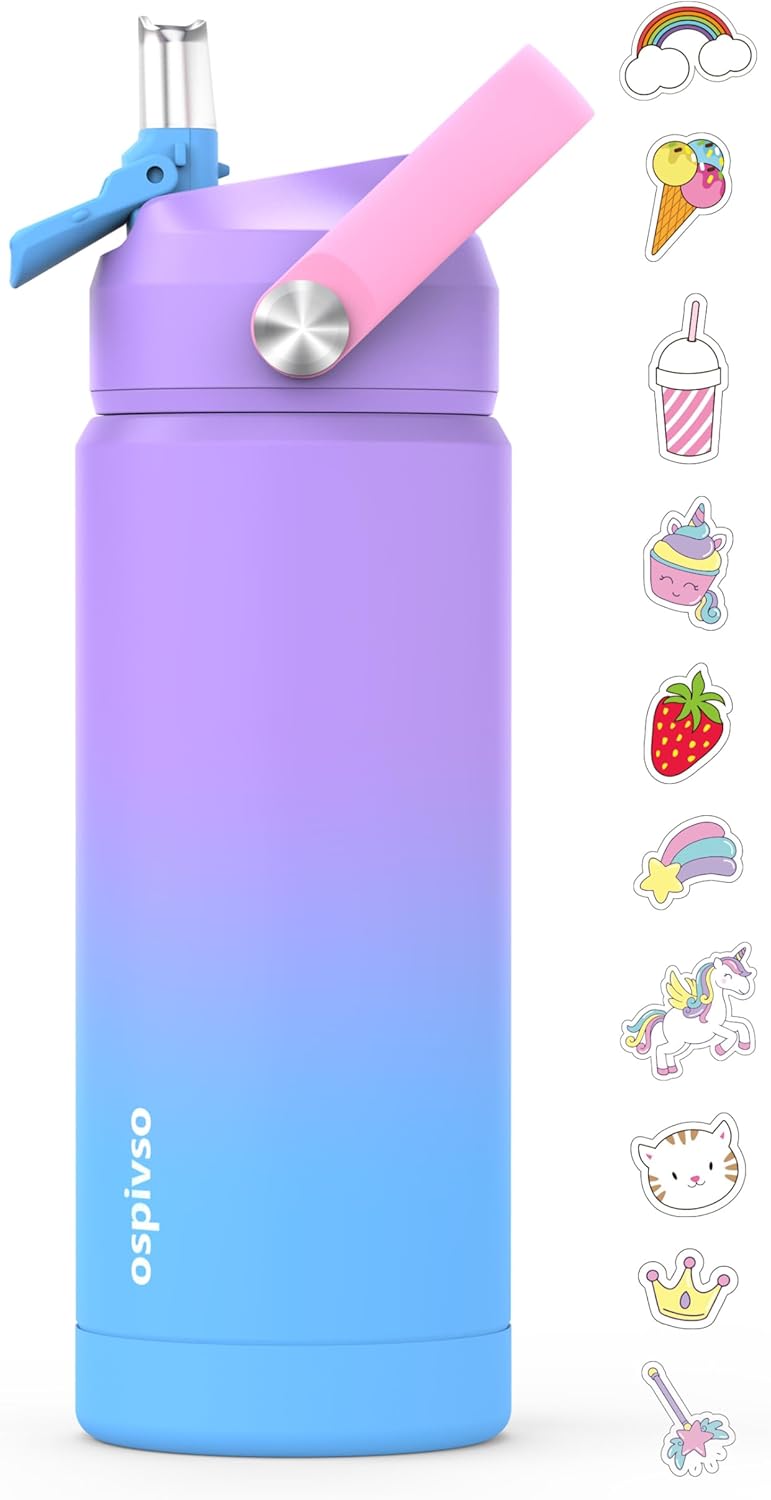 Skiennix Kids Purple Water Bottle - 18 oz Insulated Stainless Steel Cup with Straw | Leakproof Design