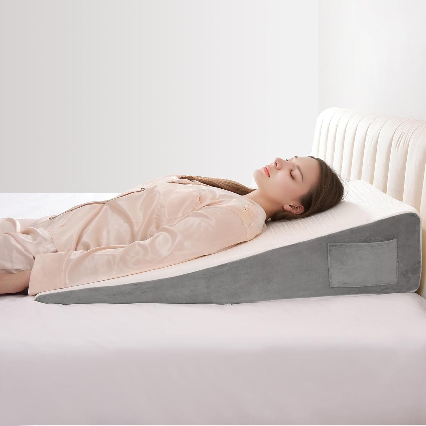 Vekkia Extra-Long Wedge Pillow - Back & Arm Support for Surgery Recovery | 34" Size, Washable Cover, White