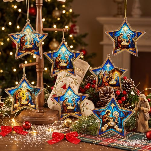 Halloscume 24 Pcs Christmas Nativity Scene Ornaments Star Shape - Religious Holiday Decorations