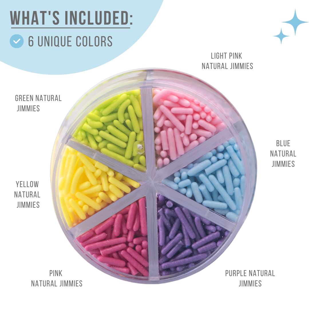 Sweets Indeed Edible Sprinkle Mix - 6 Cell Pastel Jimmies for Cake Decorations & Baking
