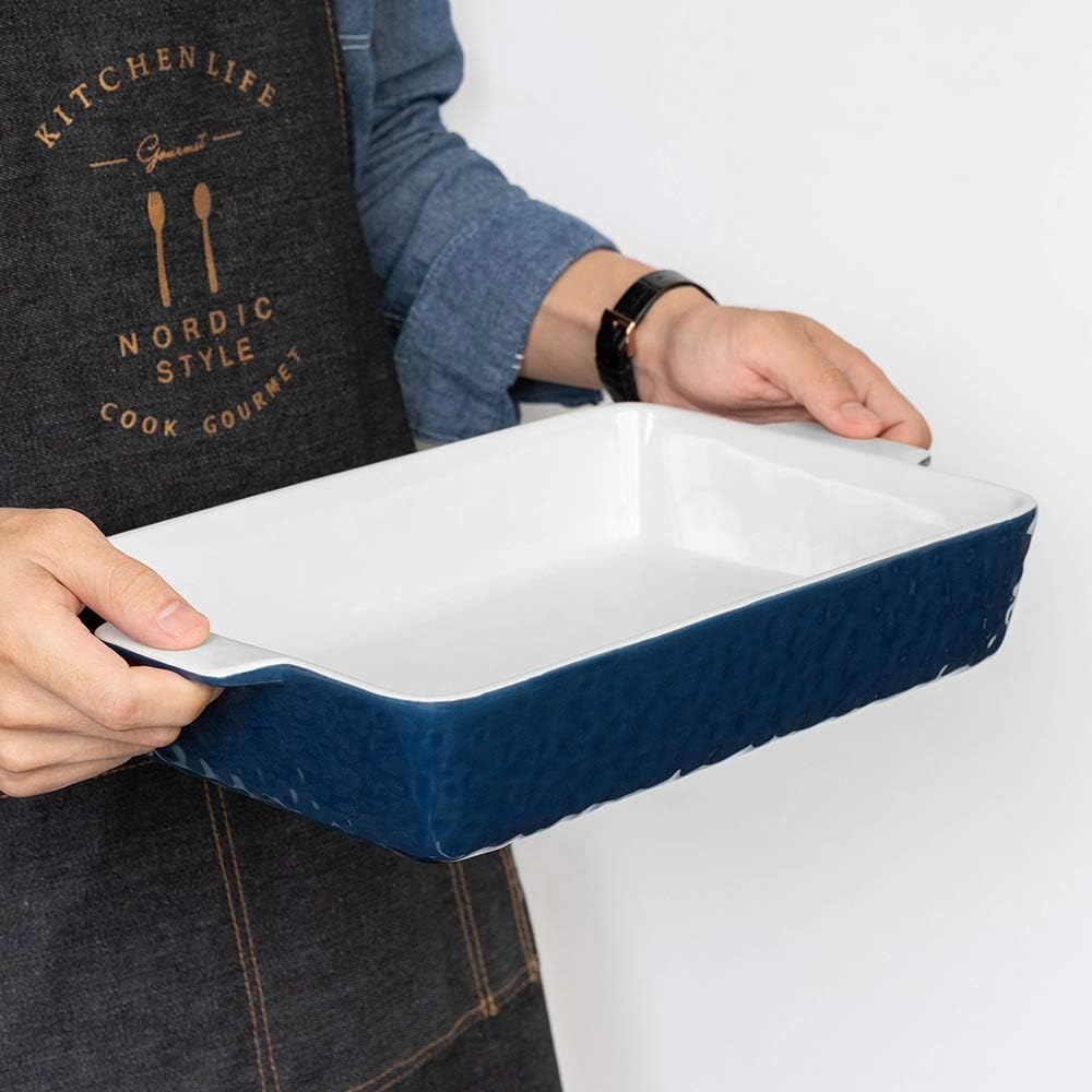 Regine Switzerland 4 QT Baking Dish - Deep Ceramic Casserole Pan with Handles | Oven Safe, Dark Blue