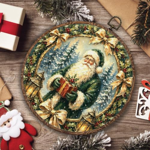 Saikociju Christmas Santa 03 Vintage Round Wall Art 10x10 in