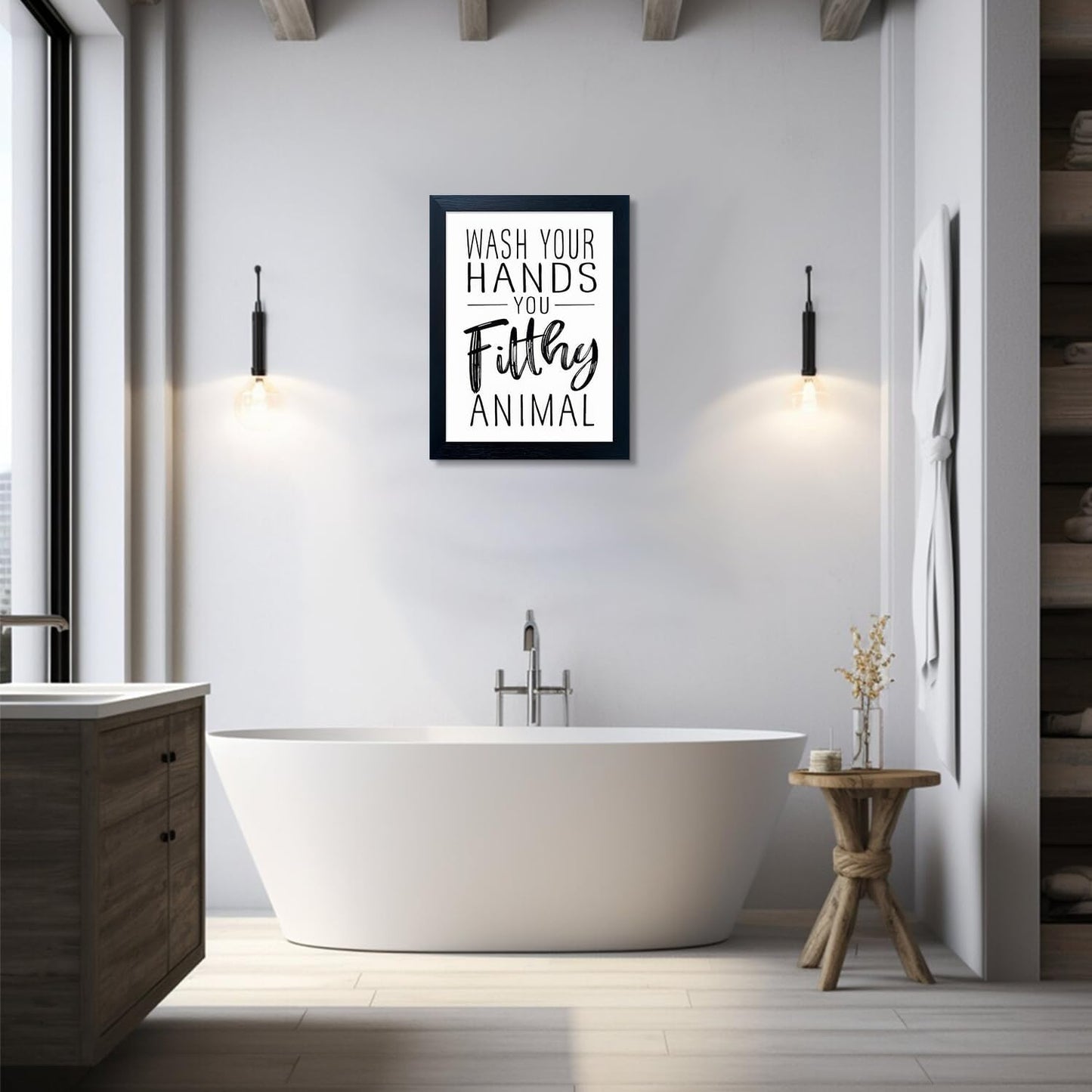 Skiennix Bathroom Decor Wall Art - Black and White Framed Prints for Guest Toilets & Kids' Washrooms