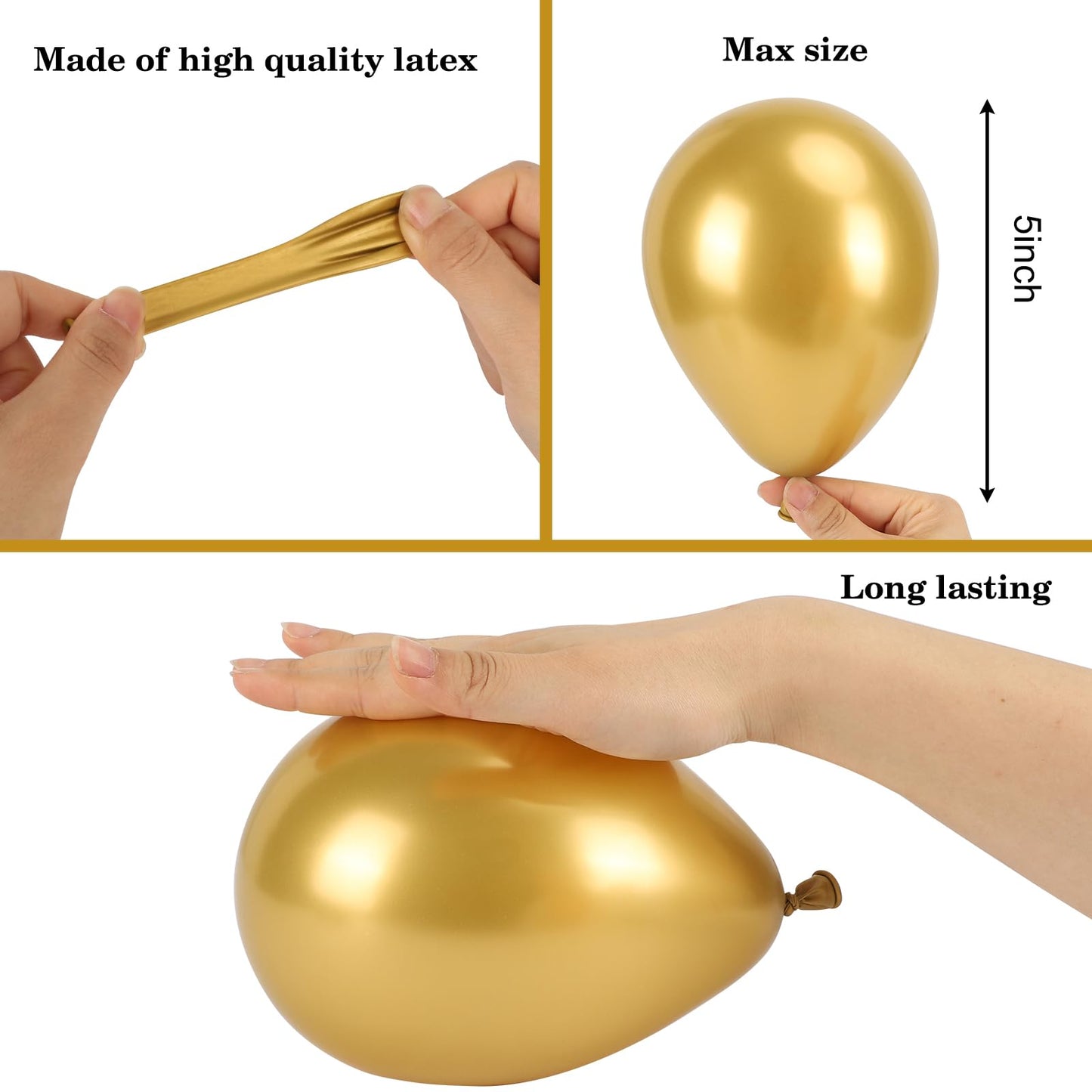 RUBFAC Gold Balloons, 120pcs 5 Inch Chrome Metallic Latex Balloon for 2026 Gradution Decor Birthday Anniversary Festival Wedding Engagement Decoration
