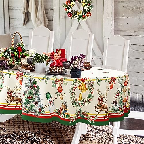 Yighty 102x60in Oval Christmas Tablecloth – Waterproof Polyester with Elk & Tree Design