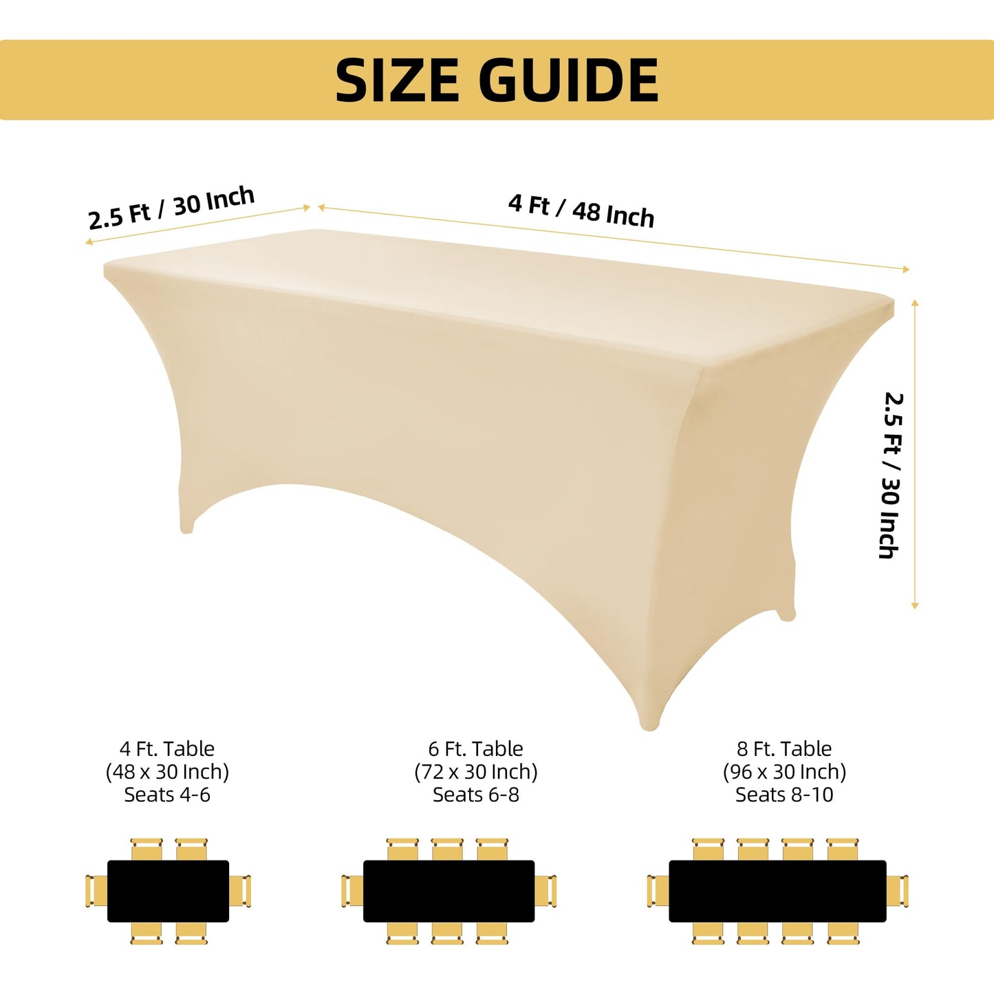 ZarzaaSik 10-Pack 4ft Spandex Table Covers for Rectangular Folding Tables - Wrinkle Resistant Stretch Tight Table Cloths - Fitted Table Protector for Parties, Trade Shows, Banquet, and Wedding