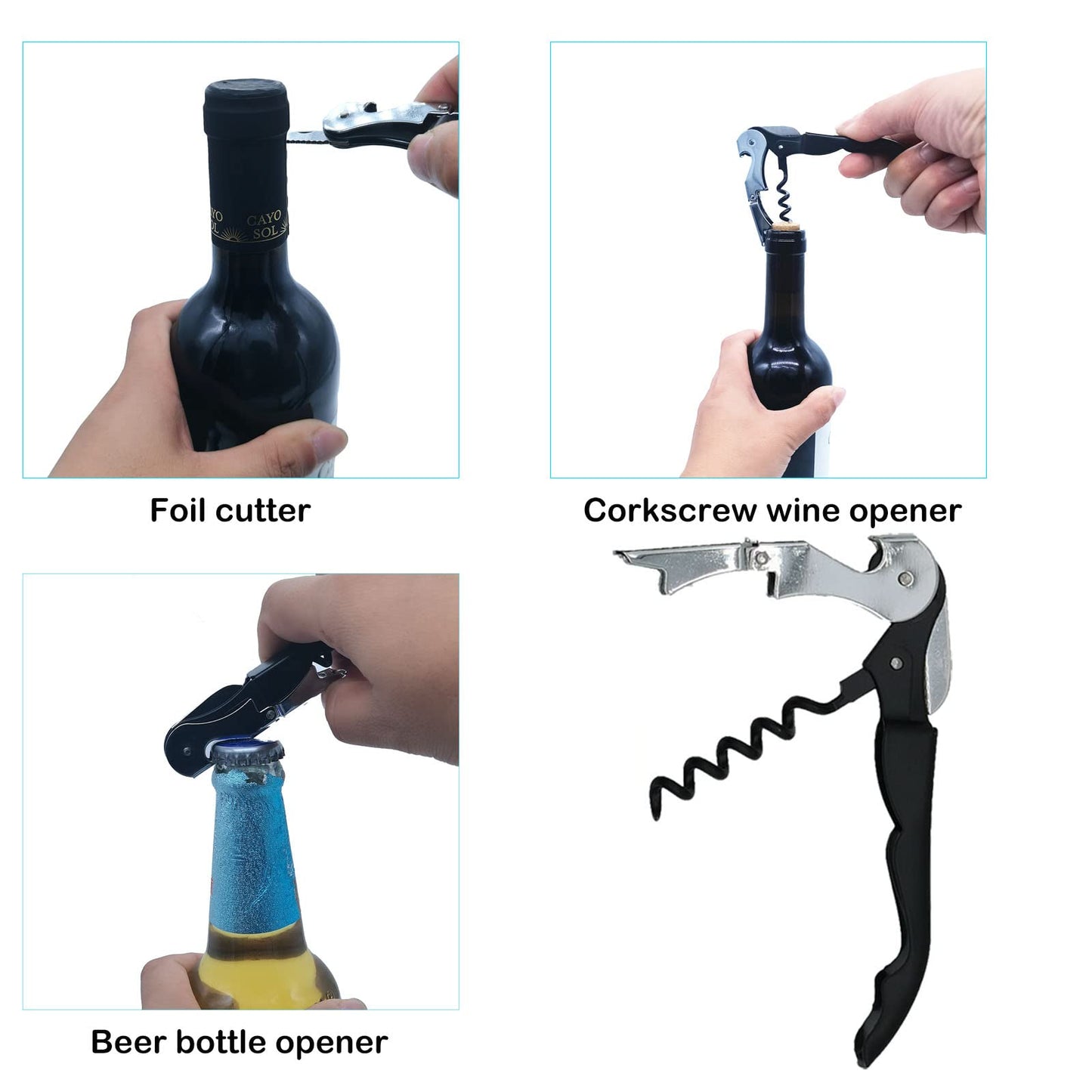 Otstar Jar Opener Bottle Opener and Can opener for Weak Hands,Seniors with Arthritis, Elderly, Jar Lid Opener Gadgets with Rubber Jar Opener Gripper Pad and Corkscrew Opener
