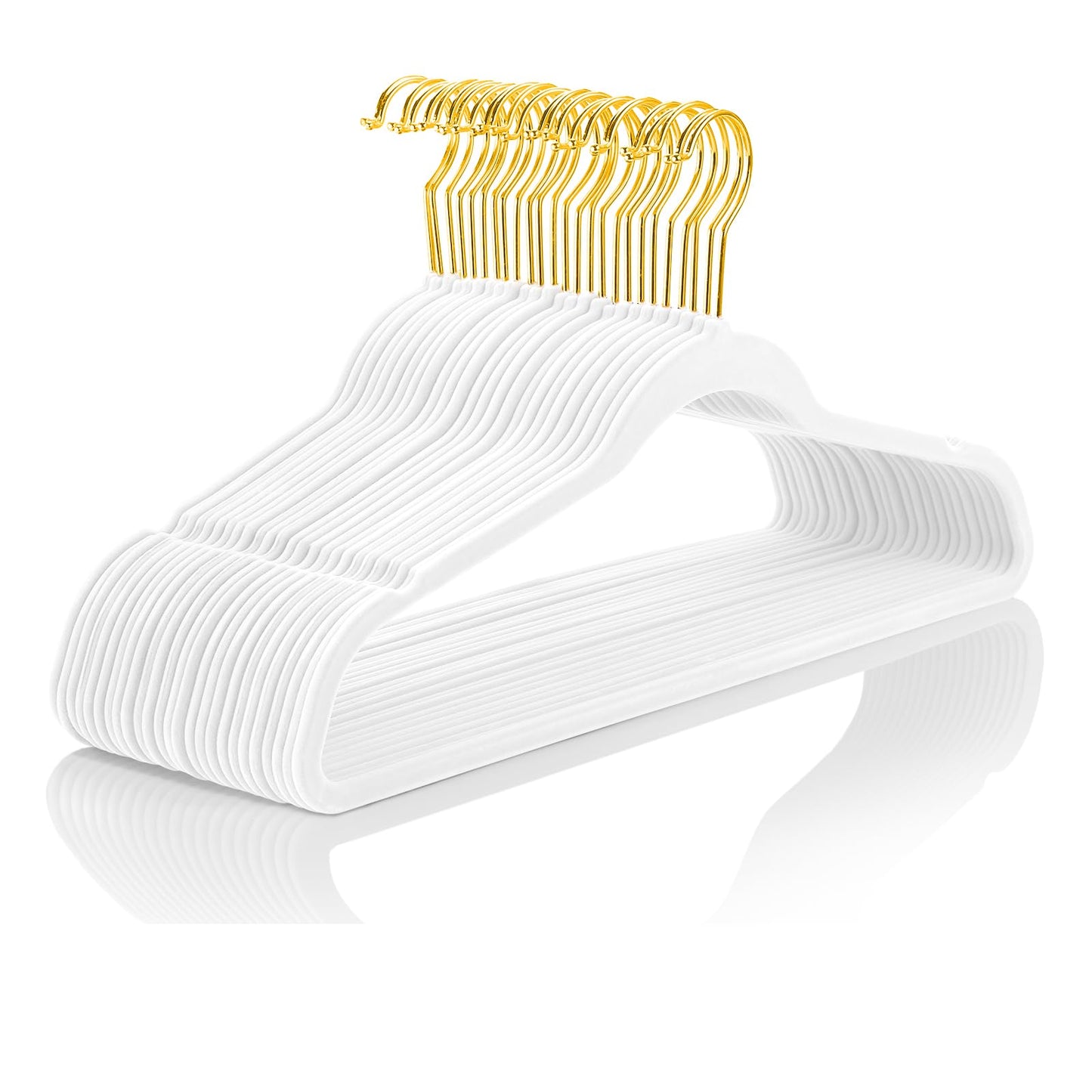 MIZGI Premium Velvet Hangers Pack 30 Pcs Heavyduty - Non Slip Slimline - Velvet Suit Hangers White - Gold Hooks,Space Saving Clothes Hangers