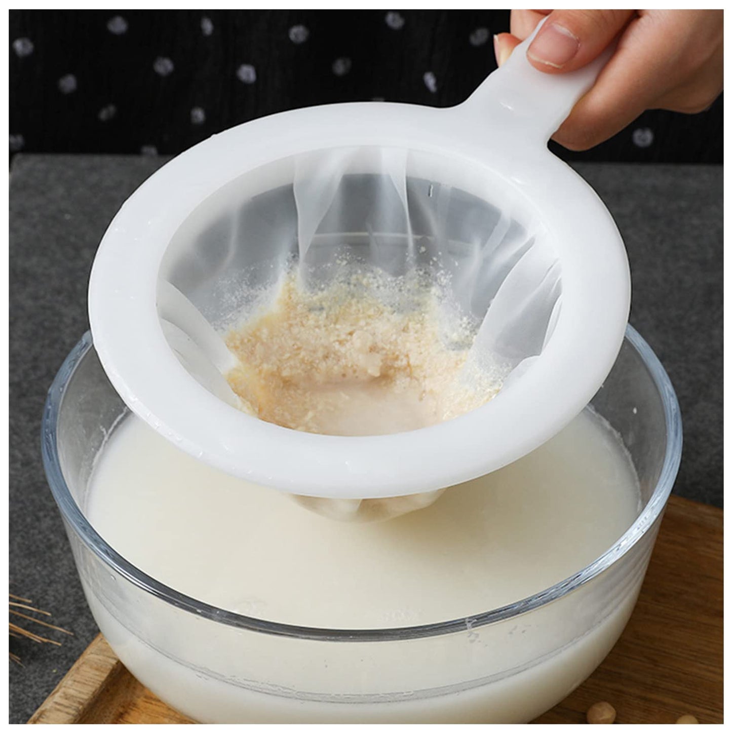 Kitchen Ultra-Fine Nylon Mesh Strainer 5.51 Inch, Plastic Sieve Fine Mesh with Handle Kitchen Tool For Soy Milk, Coffee, Milk, Yogurt, Juice,Tea Leaf Filter, Honey, Wine (400 mesh)