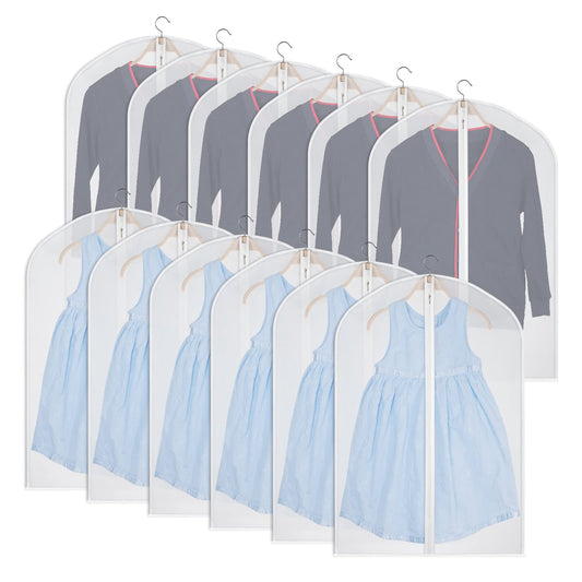 Kntiwiwo Clear Garment Bag Suit Bags for Storage Set of 12 Hanging Dust-Proof Clothes Cover Bag with Zipper for Suit, Coat, Dress Closet Clothes Storage-24” x 32”