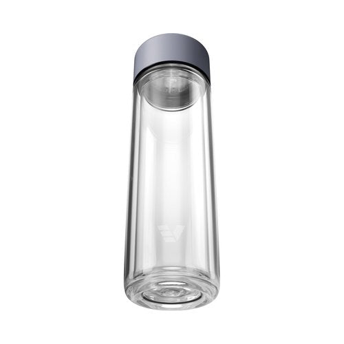 EVER VESSEL Glass Multi Tea Infuser Bottle 14oz - Double Wall Borosilicate Glass Flask | No Plastic Touches Contents | Perfect for Office or Home - Purple