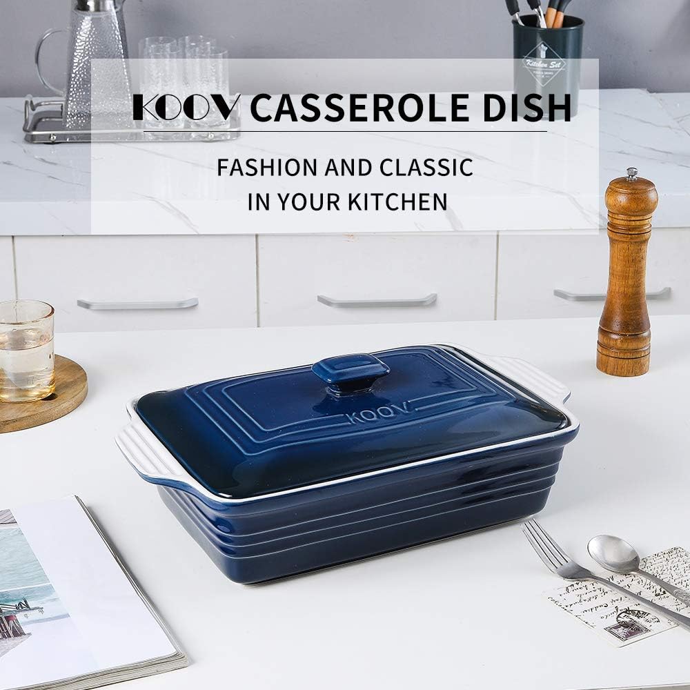 KOOV Ceramic Casserole Dish - Covered Rectangular Lasagna Pan, 9 x 13 Inches, Gradient Blue