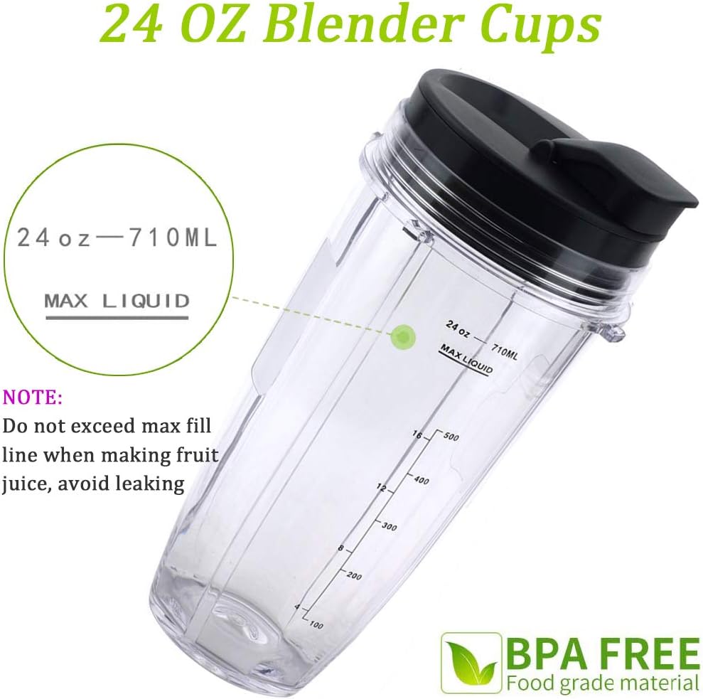 Nutri Ninja Replacement Blender Blade & 24oz Cup Accessories - Includes Lid for SS Series Models