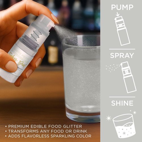 Bakell - White Tinker Dust (4g, 1x Mini Spray Pump) Edible Glitter for Food, Desserts, and Beverages!