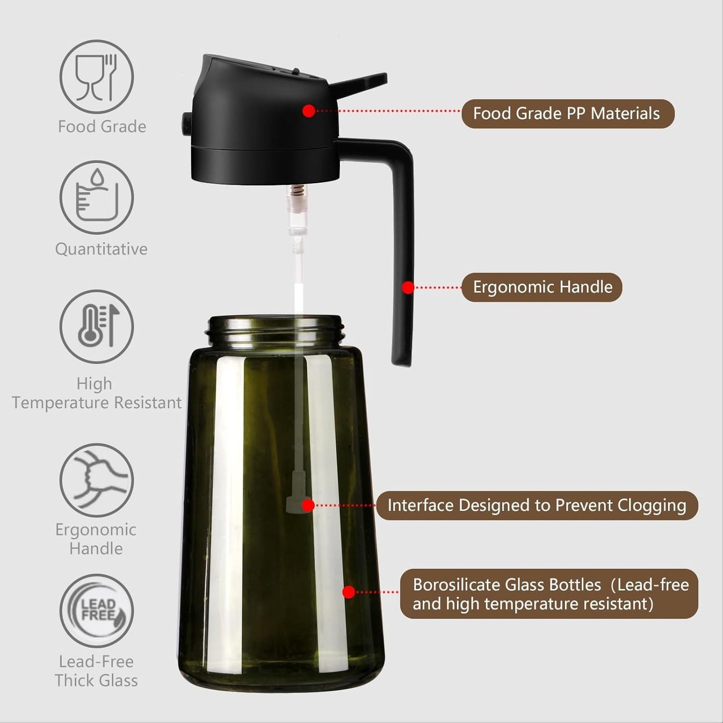 SWEET VIEW - Olive Oil Sprayer for Cooking, 16oz/470ml Glass Light-Proof Oil Pourer for Kitchen with Stickers for Air Fryer, Cooking, Salad, and BBQ with Stickers