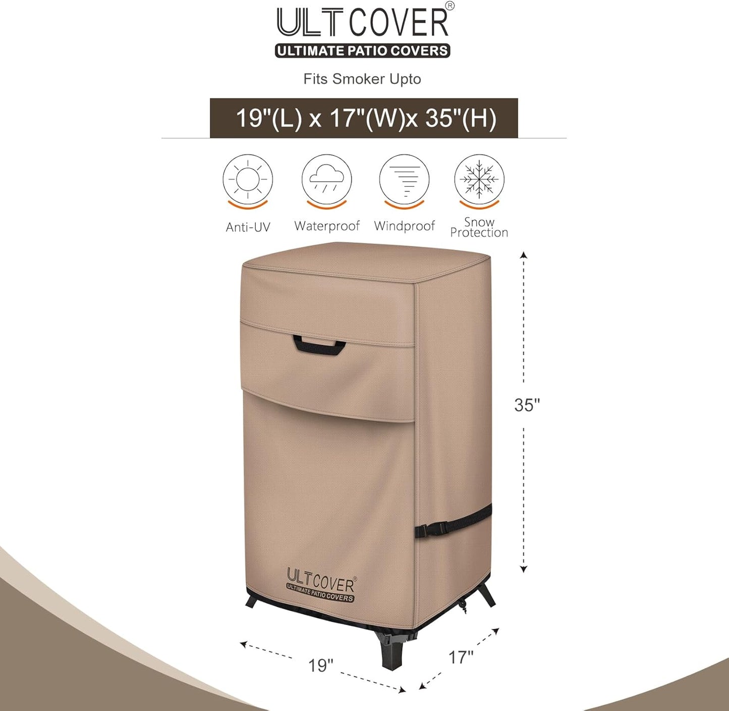ULTCOVER Waterproof Vertical Electric Smoker Cover - Fits Most 30-Inch Square Gas BBQ Smokers | 19W x 17D x 35H Inches