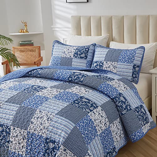 Mybedsoul King Size Boho Patchwork Floral Bedding Set - Blue