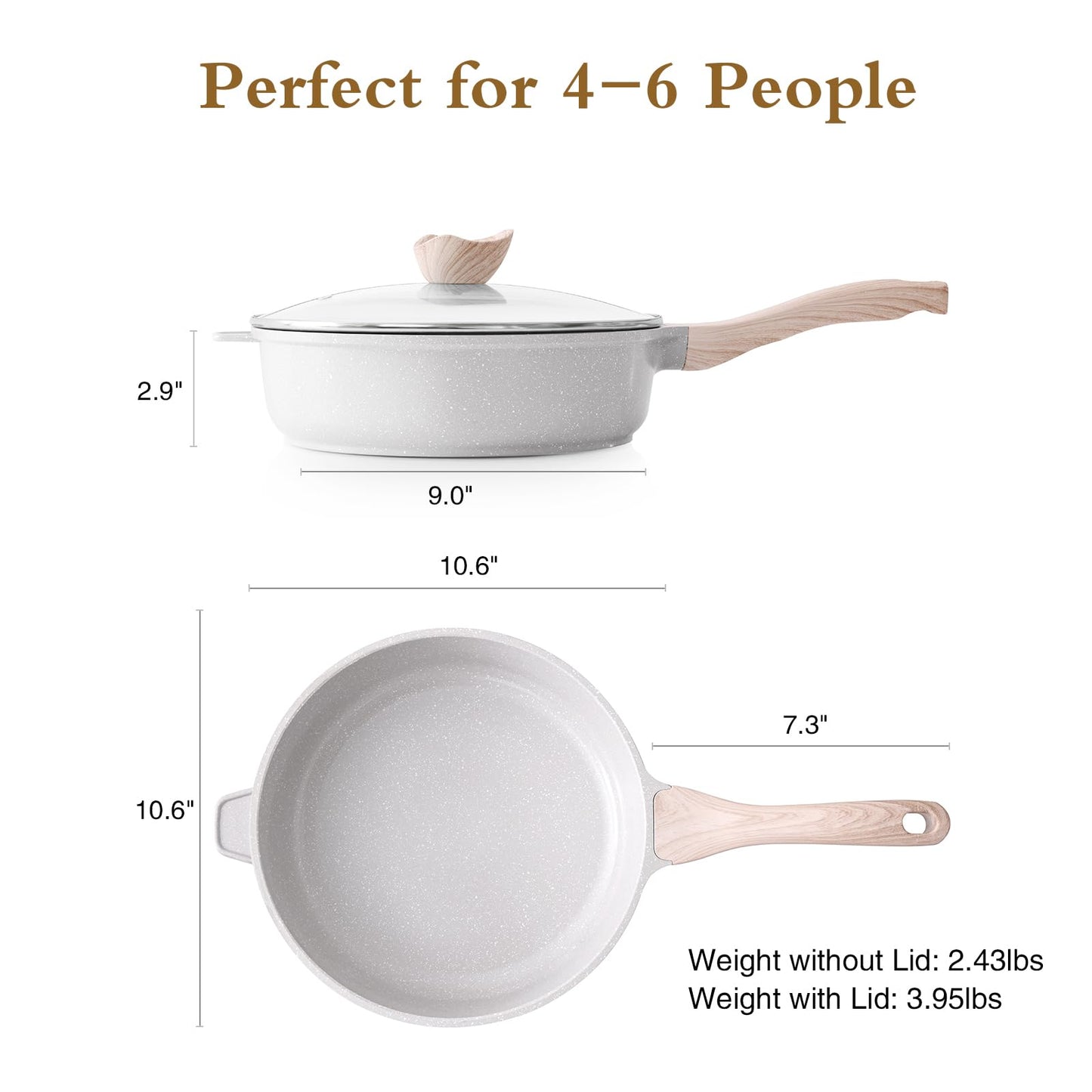 Kordisen Nonstick Ceramic Deep Frying Pan, 10 Inch Non Toxic Skillet with Lid, Healthy Jumbo Cooker, Saute Pan for Cooking, Induction Cookware, PFOA & PFAS Free (Grey)