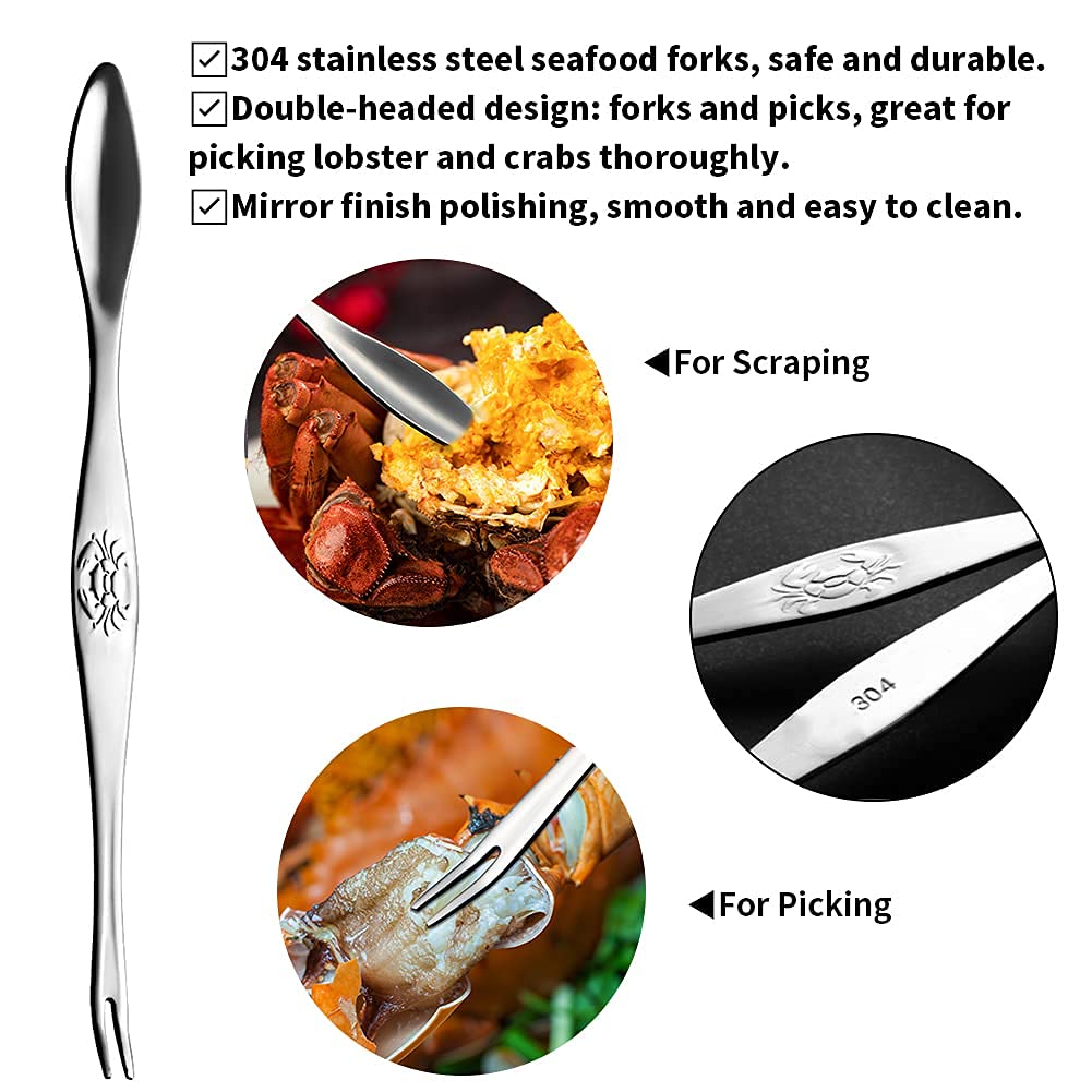 YGAOHF 12 Pcs Professional Crab Leg Crackers and Tools - Includes 3 Crab Crackers, 3 Lobster Shellers, 3 Crab Leg Forks/Picks, 3 Disposable Lobster Bibs and Storage Bag, Dishwasher Safe