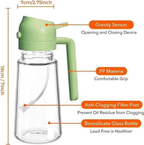 Glass Olive Oil Sprayer - 16oz 2-in-1 Oil Dispenser for Cooking & Salad | Premium Kitchen Gadget (Green)