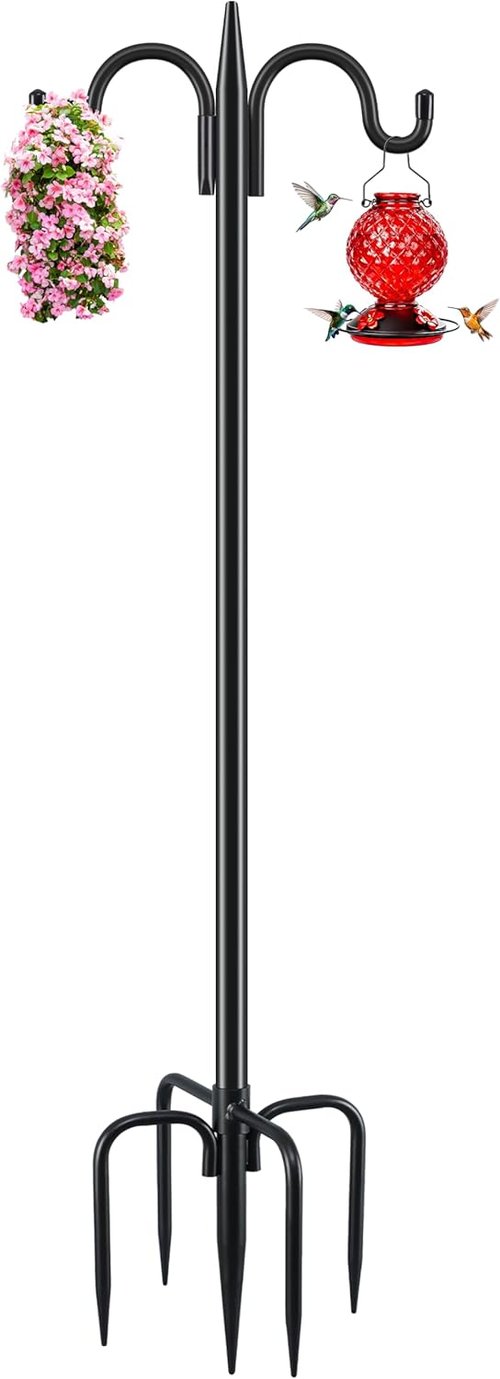 Gtongoko Double Shepherd's Hook - 92 Inch Heavy Duty Bird Feeder Pole for Hummingbird Feeders & Plants