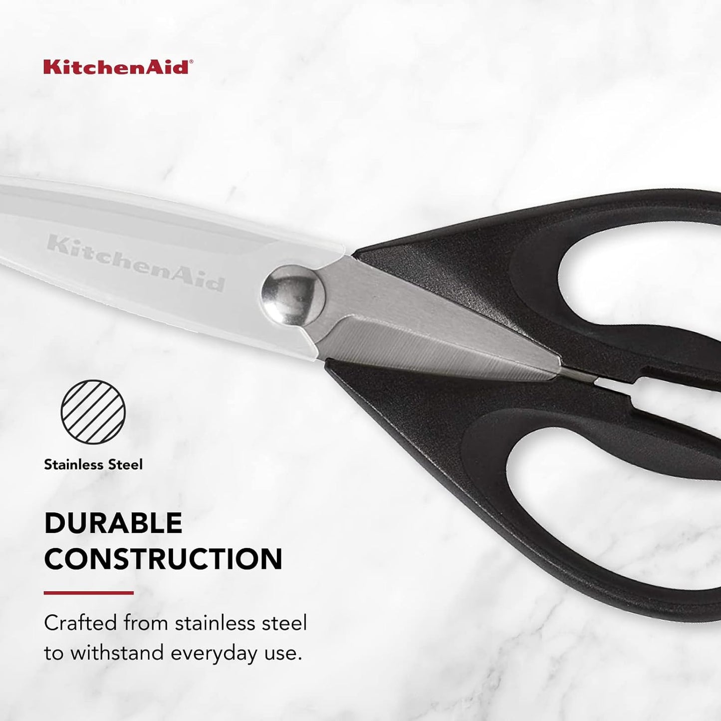 KitchenAid Kitchen Shears - Durable Stainless Steel Scissors with Soft Grip Handle, 8.72 Inch, Black