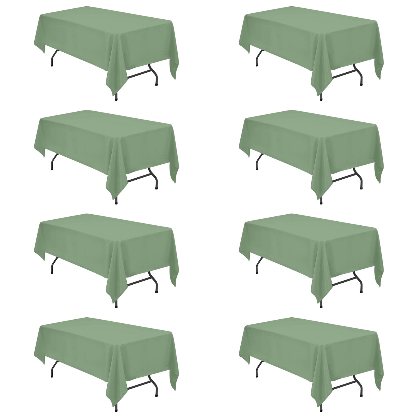 BRILLMAX 8 Pack Sage Green Tablecloths 60 x 102 Inch for 6ft Rectangle Tables - 150 GSM Polyester Fabric, 15" Standard Drop, Water, Stain & Wrinkle Resistant Cloth Cover for Wedding Dining Buffet