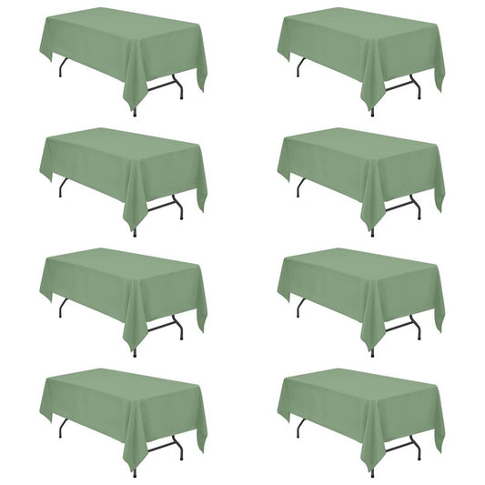 BRILLMAX 8 Pack Sage Green Tablecloths 60 x 102 Inch for 6ft Rectangle Tables - 150 GSM Polyester Fabric, 15" Standard Drop, Water, Stain & Wrinkle Resistant Cloth Cover for Wedding Dining Buffet