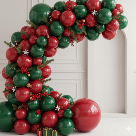 PartyWoo Hunter Green & Red Balloon Arch Kit - 140pcs in 5, 10, 12 & 18 Inch Sizes for Festive Celebrations