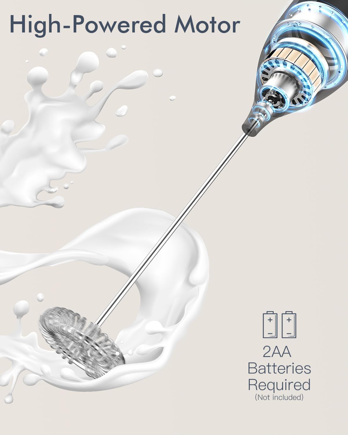 Skiennix Milk Frother - Handheld Electric Foam Maker with Stainless Steel Whisk for Coffee & Lattes - Black