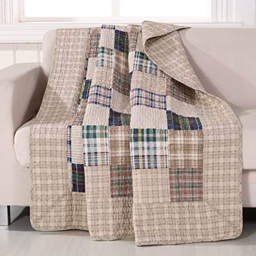 Greenland Home Oxford 100% Cotton Throw Blanket 50 x 60 in Tan - Reversible Plaid Design