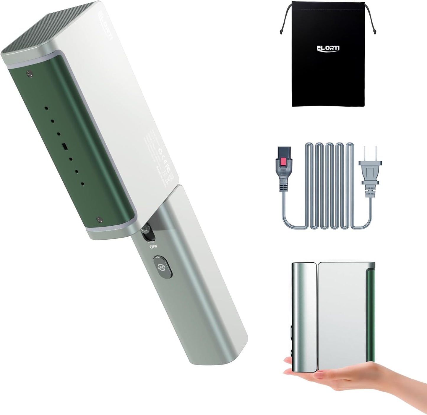 Skiennix 1200W Portable Travel Steamer - Dual Voltage, Fast Heat-Up in 15 Seconds | Compact & Foldable (Green)