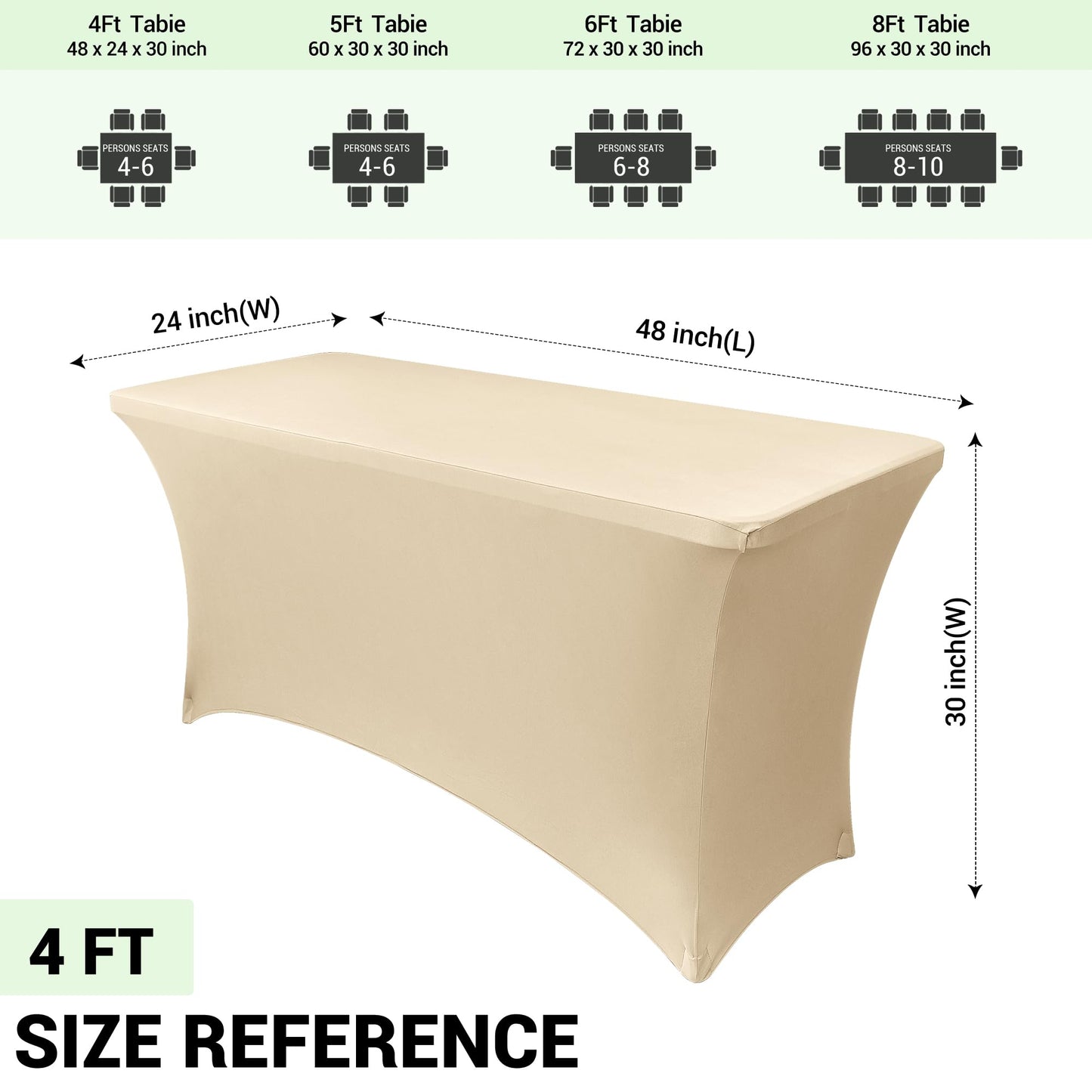 Obstal 8ft Stretch Spandex Table Cover for Standard Folding Tables - Universal Rectangular Fitted Tablecloth Protector for Party （Champagne, 96 Length x 30 Width x 30 Height Inches）