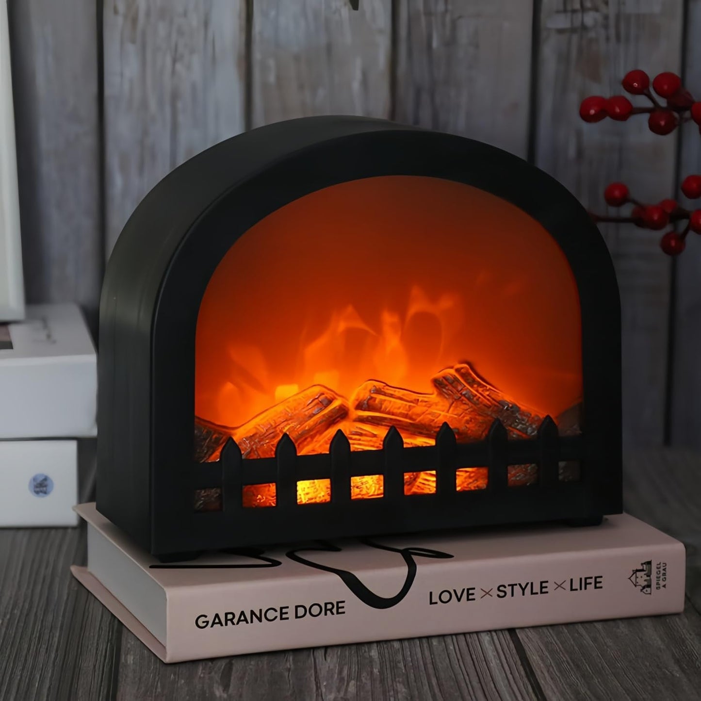Skiennix LED Fireplace Lantern - USB & Battery Powered Flameless Light | Mini Table Decorative Lamp for Cozy Home Decor