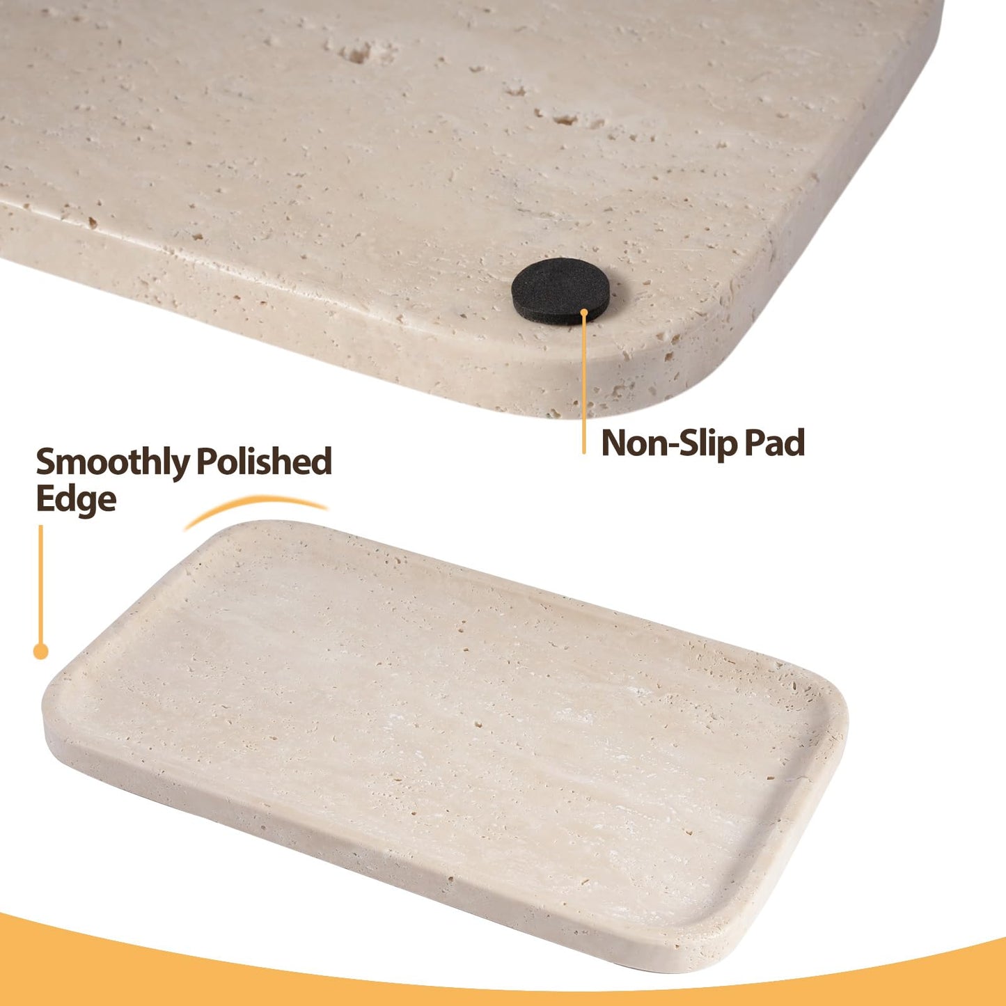 Travertine Vanity Tray, Stone Bathroom Tray for Countertop, Marble Decorative Dresser, Large Serving Trays for Kitchen Counter, Storage for Kitchen Sink, Perfume, Jewelry Holder