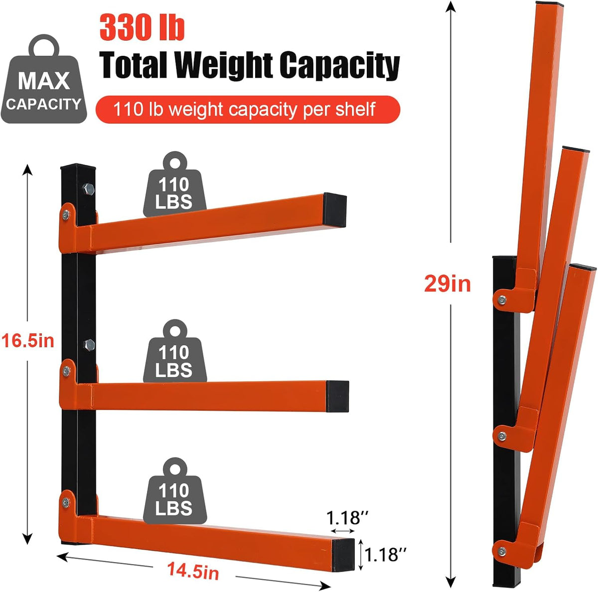 Metal Lumber Rack by [Brand Name] - Wall-Mounted Wood Storage Organizer | 4-Pack for Indoor & Outdoor Use