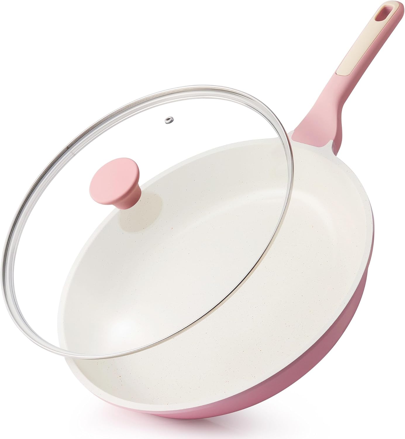 SENSARTE Nonstick Ceramic Frying Pan - 11 Inch Induction-Compatible Skillet with Lid, Sakura Pink