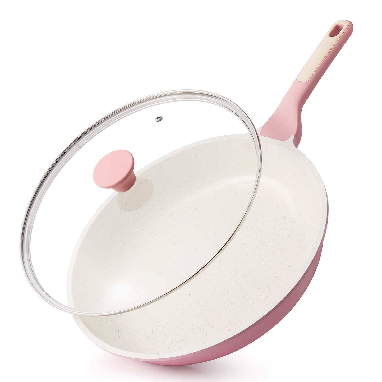 SENSARTE Nonstick Ceramic Frying Pan with Lid 11 Inch Omelet Pan Skillet, Free of Intentionally Added PFAS/PTFE Non-toxic Chef's Pan Induction Compatible Pan, Heat Resistant Handle, Sakura Pink