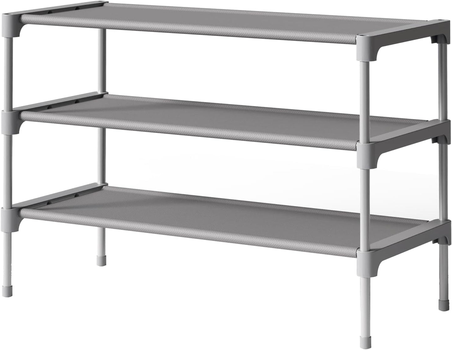 Kitsure Shoe Rack - Stackable Non-Woven Shoe Organizer for Closet & Entryway | 3-Tier, Grey, 27.5" Wide
