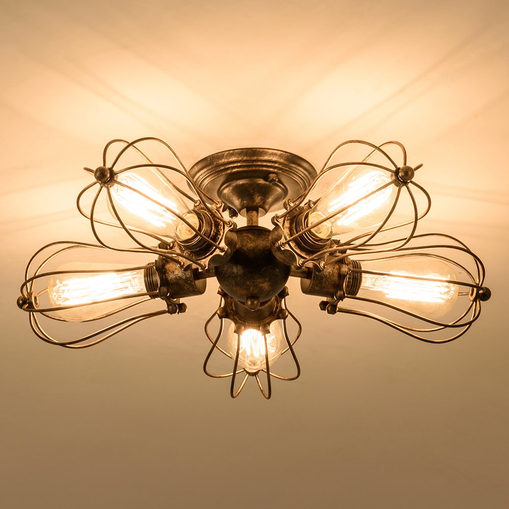 moonkist Vintage Ceiling Light Industrial Semi-Flush Mount Ceiling Light Metal Fixtures Painted Finish (with 5 Light) (Bronze)