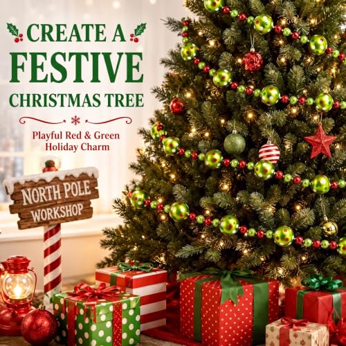 Canlierr 2 Pcs Lime Green Christmas Bead Garland Red & Green 6.6 ft Holiday Decor