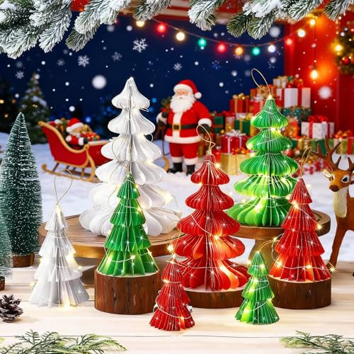 Faccito 8 Pcs Honeycomb Christmas Trees LED - Vibrant Style, Classic Color