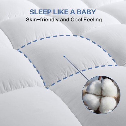 COHOME Queen Size Mattress Topper - Extra Thick Cooling Pad with Plush Down Alternative Fill | 60x80 Inches, White
