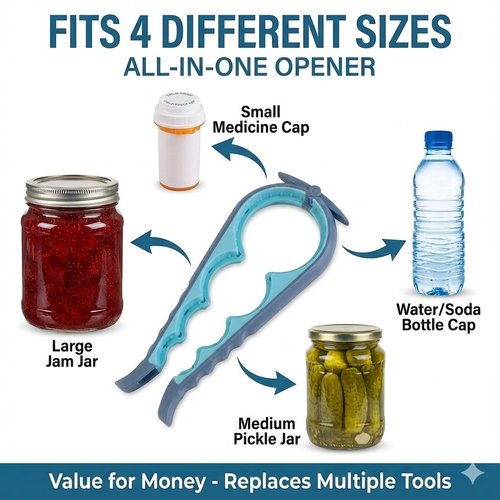 Jar Opener Bottle Opener and Can Opener for Weak hands - Seniors with Arthritis and Anyone with Low Strength - Mutil Jar Opener Get Lids Off Easily - Blue and Grey