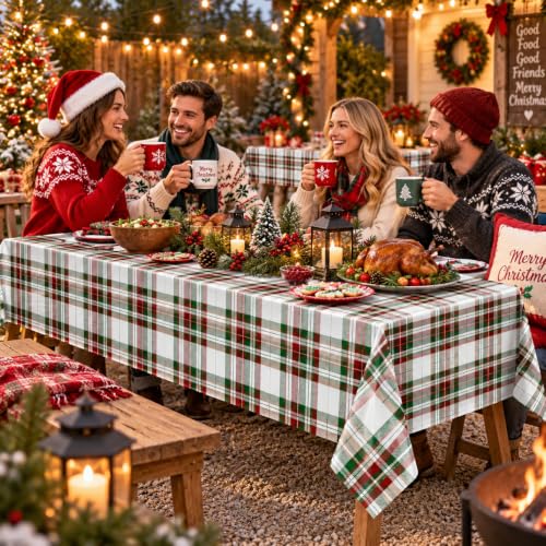 6Pcs Christmas Plaid Tablecloths 54x108 in Red & Green - disposable, waterproof party backdrop