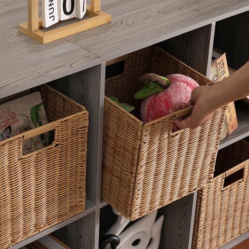 10.5 x in Plastic Wicker Baskets for Cube Storage, Collapsible Square